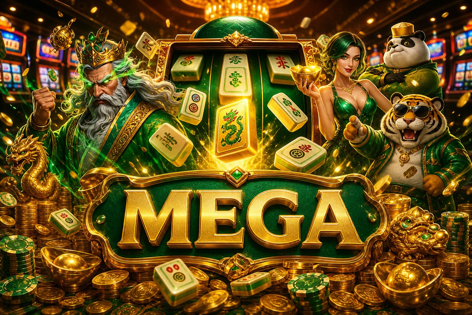 Giao diện nổ hũ MEGA với hiệu ứng quay thưởng và phần thưởng hấp dẫn